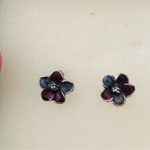 Handmade Navy Burgundy Flower Stud Earring Set